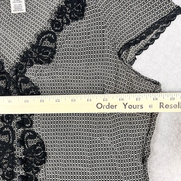 Nine West 100% Silk Lace Trim V Neck Blouse Womens Medium Black - Picture 10 of 14